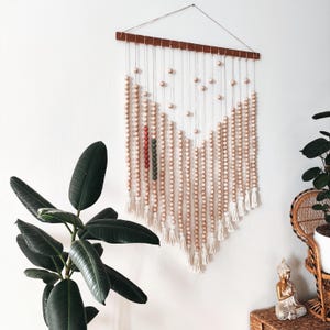 Boho Wooden Bead Wall Hanging with Tassels: Handcrafted Macrame Decor