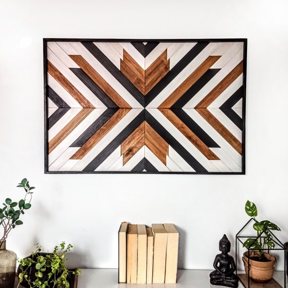 Geometric Wall Art, Wood Wall Art, Large Wooden Mosaic, Dark Wall Decor 