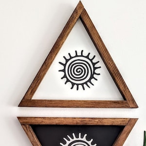 SET of 2 Wood Sign, Aztec Triangle, Wood Sign, Wood Wall Art, Wall Hangings, Home Decor, Spiral Triangle Wood Sign image 4
