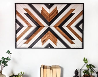 Grote AZTEC houten muurkunst, Boho Art, Azteeks hout, Boho Wood Art, houthangend, geometrisch hout, houten wanddecor, houten wandpaneel,