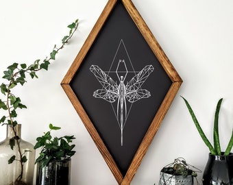 DRAGONFLY Aztec Wood Sign, Wood Wall Art, Wall Hangings, Aztec Diamond Wood Sign, nature wall art, botanical wall art, botanical  wall decor