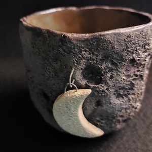Dark Moon Ceramic Mug: Handmade Stoneware Pottery with Hanging Moon