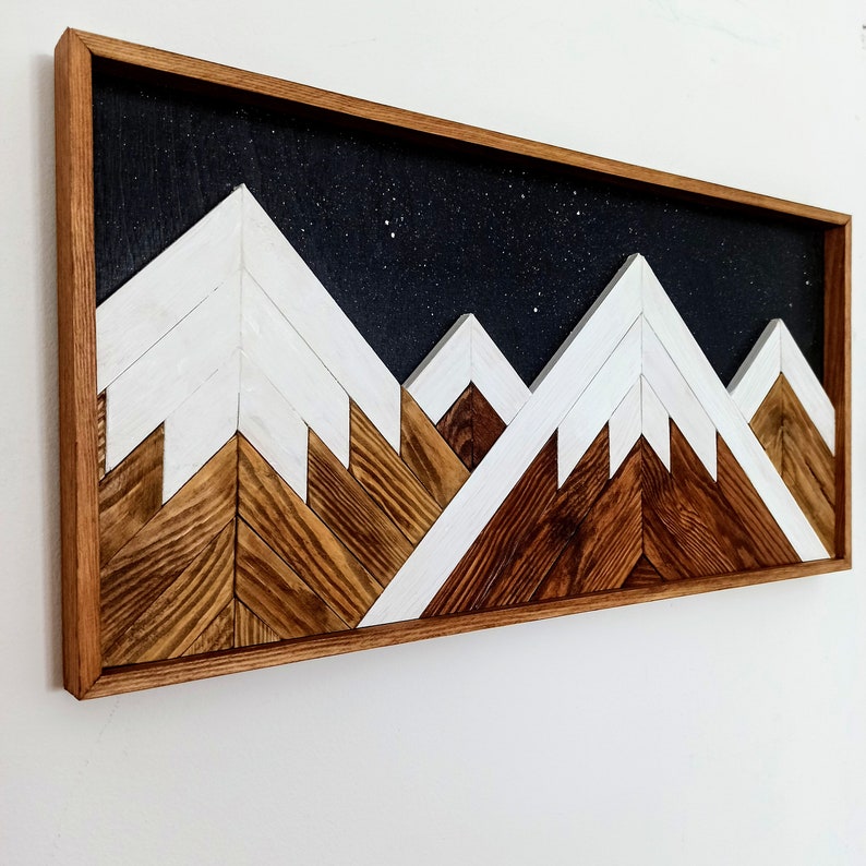 Wood Mountain Wall Art Nursery Decor Custom Snow Capped Etsy