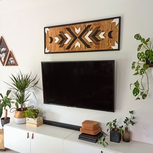 44x18&quot; BIG AZTEC wood wall art,  Boho Art, Aztec Wood,  Boho Wood Art, Wood Hanging, Geometric Wood, Wooden Wall Decor, wood wall panel,