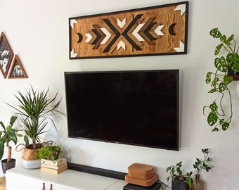 44x18" BIG AZTEC wood wall art,  Boho Art, Aztec Wood,  Boho Wood Art, Wood Hanging, Geometric Wood, Wooden Wall Decor, wood wall panel,