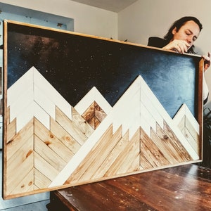 Mountain wall art wood, Wood Wall Art, Geometric Mountains, Abstract Wall Art, modern farmhouse decor, bedroom wood art, wall decor wood 3D