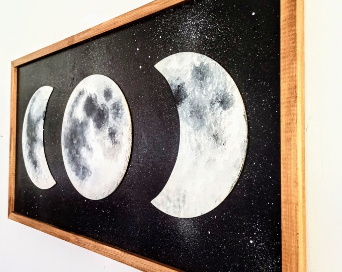 Boho Wood Wall Art, Wall Art Long Moon Phases Wood Wall Decor Bedroom ...