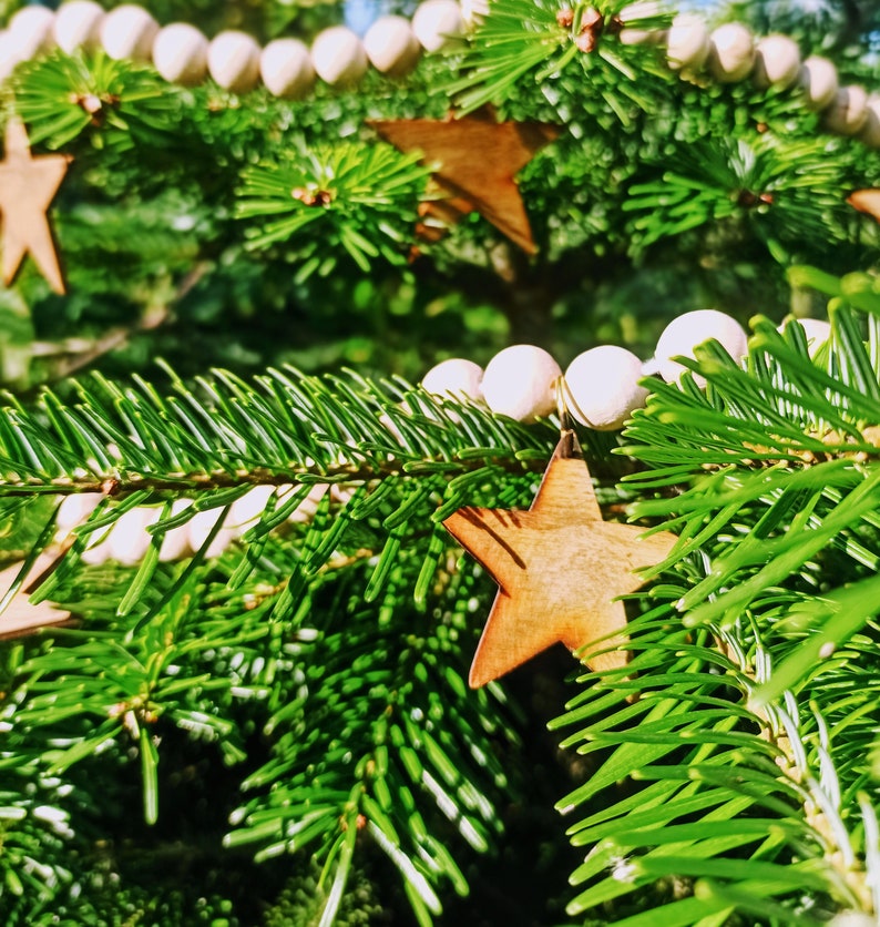 WOOD Weihnachtsgirlande, Boho Girlande, Weihnachtsgarn-Girlande, Weihnachtsdekor, rustikale Weihnachten, Scandi-Weihnachtsdekoration, handgefertigt aus Holz Bild 6