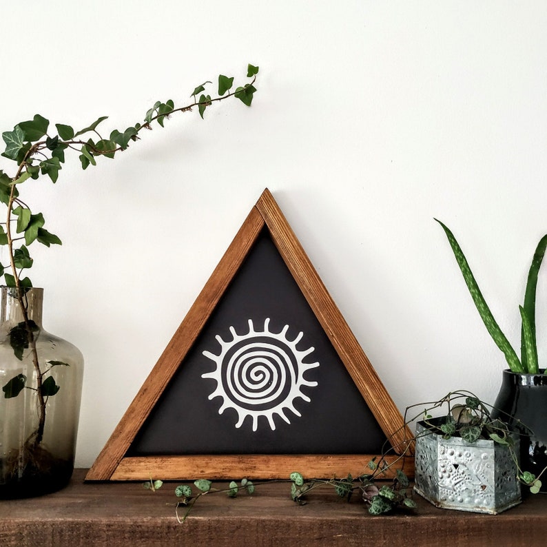 SET of 2 Wood Sign, Aztec Triangle, Wood Sign, Wood Wall Art, Wall Hangings, Home Decor, Spiral Triangle Wood Sign image 3