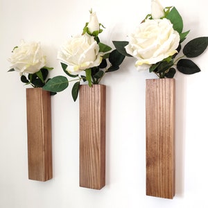 Wood Hanging Vase , Wooden Wall Vases for Flowers, Wall Hanging for Greenery and Dried Flowers , Wood Wall Art Plant Holder, birthday gift, image 3