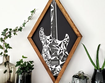Handcrafted Guitar Wood Wall Art: Music Room Decor