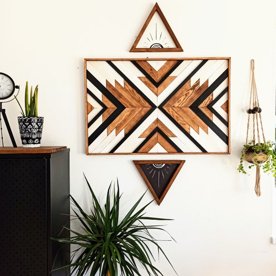 BIG AZTEC Wood Wall Art, Customizable Accent Color Geometric, Wood ...