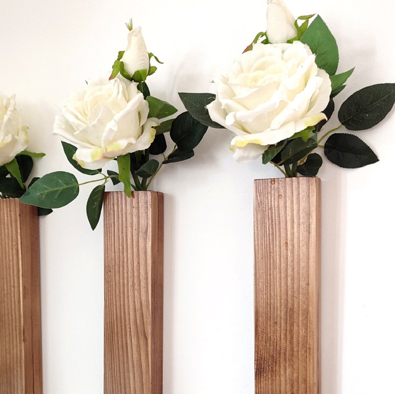 Wood Hanging Vase , Wooden Wall Vases for Flowers, Wall Hanging for Greenery and Dried Flowers , Wood Wall Art Plant Holder, birthday gift, image 9