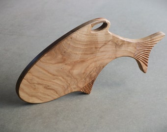 Decorative Serving Board, Stylized Fish Shape, Handcrafted Oak & Ash Cutting Board