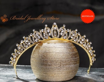 Diadème de mariée, diadème doré, couronne de mariée en cristal, diadème de mariage, accessoire de cheveux de mariage, casque de mariage, postiche de mariée, cristaux !