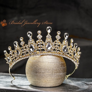 Bruids tiara, gouden tiara, kristallen bruidskroon, bruiloft tiara, bruiloft haartoebehoren, bruiloft zendspoel, bruids haarstukje, kristallen!