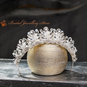 Diadema nuziale, diadema d&#39;argento, corona nuziale di cristallo, diadema nuziale, accessorio per capelli da sposa, copricapo da sposa, parrucchino da sposa, cristalli!