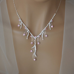 Conjunto de joyas nupciales, Conjunto de joyas rosas, Conjunto de joyas de boda, Pendientes nupciales, Collar nupcial, Cristales rosas, Conjunto de cajas, Regalo personalizado