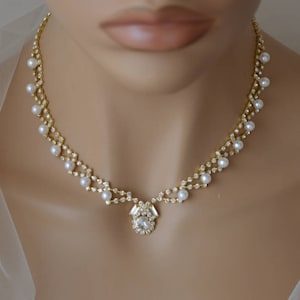 Bridal Jewellery Set,Pearl Jewelry Set,Gold Necklace,Gold Earrings,Wedding Jewelry Set,Bridal Earrings,Bridal Necklace,Personalized Gift !