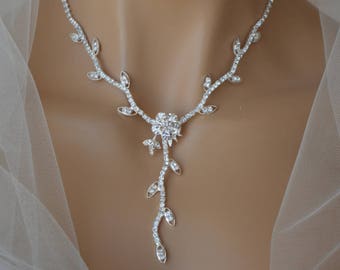 Crystal Bridal Jewelry Set, Silver Wedding Necklace Earrings, Gift Box