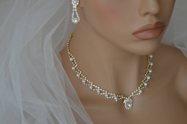 Bridal Jewellery Set,Pearl Jewelry Set,Gold Necklace,Gold Earrings,Wedding Jewelry Set,Bridal Earrings,Bridal Necklace,Personalized Gift !