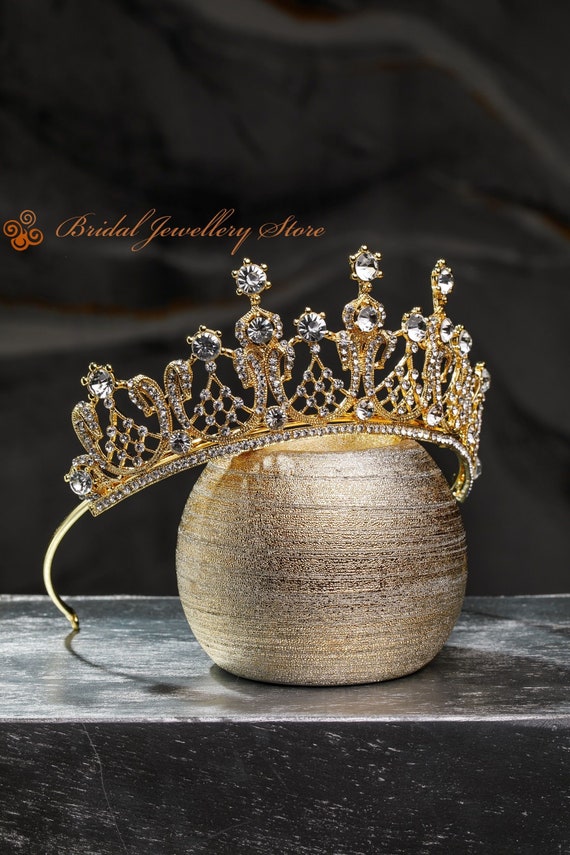 Gold Bridal Tiara, Crystal Wedding Crown, Hair Accessory - Etsy display picture 1