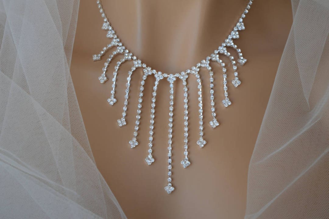 Collier & Boucles D'Oreille Cristal Plaqué Argent - Bijou Mariage, Fête - Femme