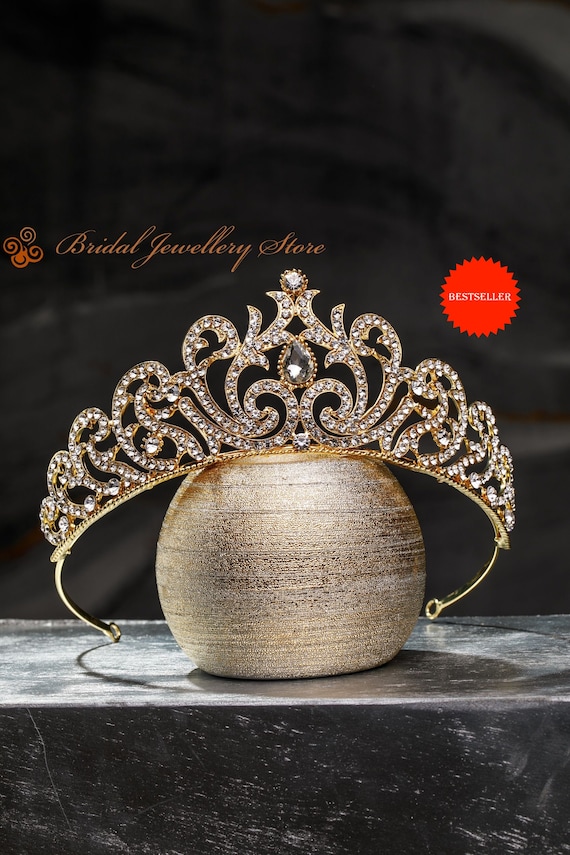 Tiara Gold with Crystal Stone Amazon.com: TOBATOBA Gold Crown for Women Wedding Tiara for  main image 2