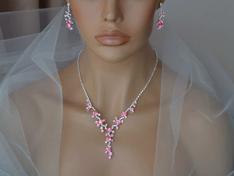 Bridal Jewellery Set,Pink Jewelry Set,Wedding Jewelry Set,Bridal Earrings,Bridal Necklace,Bridal Bracelet,Personalized Gift!