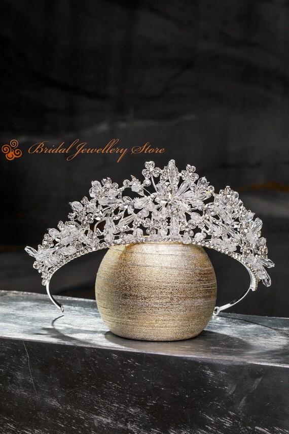 Hand Crafted Silver Crystal Tiara Hair Accessory ra Italian Wedding Bridal Tiara Handmade, Swarovski Crystals main image 4