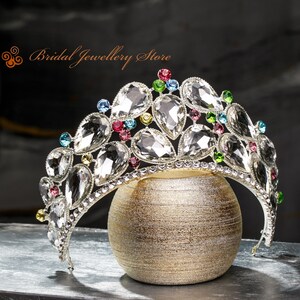 Bruids tiara, zilveren tiara, kristallen bruidskroon, bruiloft tiara, bruiloft haartoebehoren, bruiloft zendspoel, bruids haarstukje, kristallen!