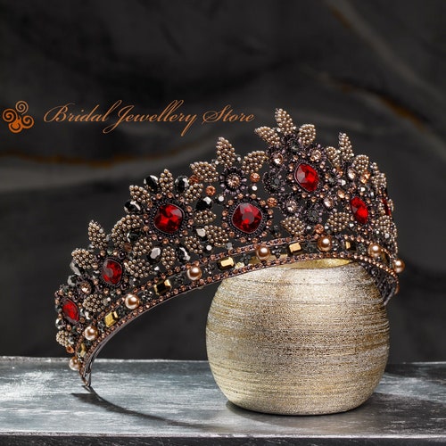 Bridal Tiara, Bronze Tiara, shops Bridal Crown, Wedding Tiara, Wedding Hair Accessory, Wedding Headpiece, Bridal Hairpiece, Red Crystals Crown