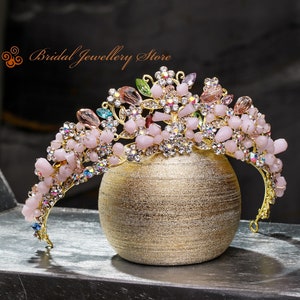 Bruids tiara, gouden tiara, bruidskroon, bruiloft tiara, bruiloft haartoebehoren, bruiloft zendspoel, bruids haarstukje, kristallen kroon, diadeem!!