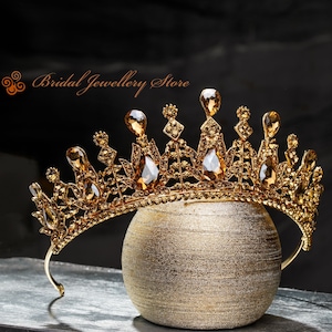 Bridal Tiara,Gold Tiara,Bridal Crown,Color Tiara,Wedding Hair Accessory,Wedding Headpiece,Bridal Hairpiece,Gold Crystals Crown!!!