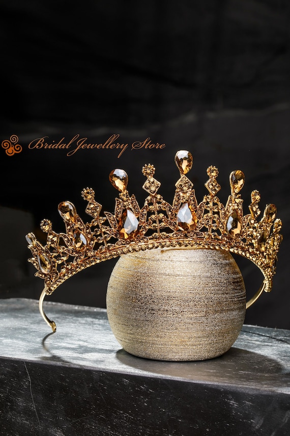 Gold Crystal Bridal Tiara, Wedding Crown, Gift Box Set - Etsy