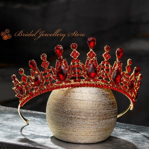 Bridal Tiara, Gold Tiara, Bridal Crown, Color Tiara, Wedding Hair Accessory, Wedding Headpiece, Bridal Hairpiece, Red Crystals Crown!!!