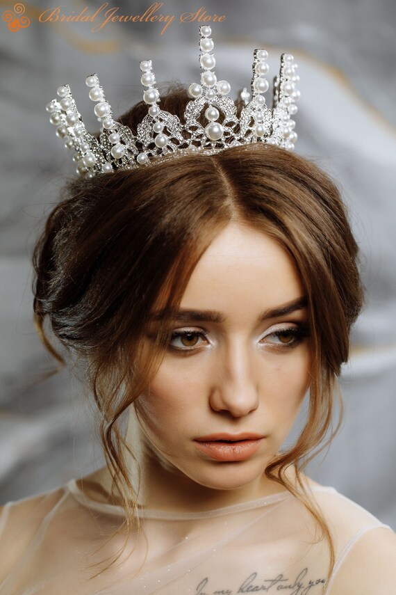 Pearl Bridal Crown, Silver Rhinestone Wedding Tiara - Etsy