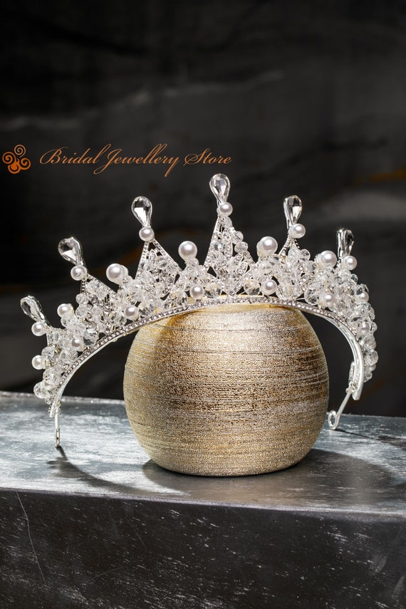 Pearl Bridal Tiara, Rhinestone Wedding Hair Accessory - Etsy