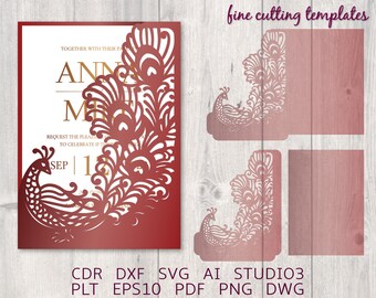 Download Free Wedding Invitation Template Peacock Bird Svg Dxf Ai Etsy SVG Cut Files