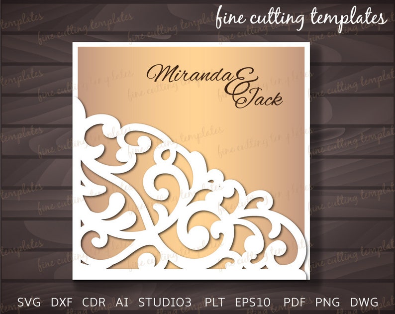 laser cut Wedding Invitation Pocket Envelope template for cutting Digital Instant Download, patterned corner svg, dxf, eps10, studio3