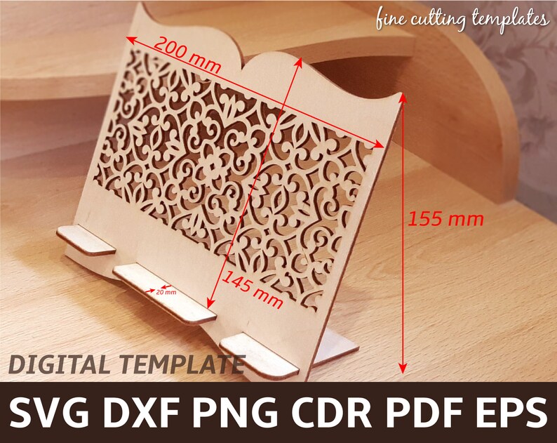 Laser cut stand for large smartphone tablet carved with Etsy