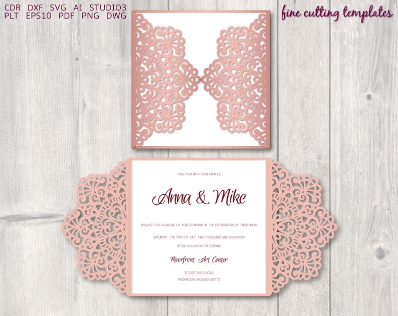 Download Paper Party Supplies Laser Cut Cricut Wedding Invitation Svg Gate Fold Card 5 7x5 7 Cutting Template Digital Download Svg Dxf Eps10 Studio3 Cameo Invitations Announcements
