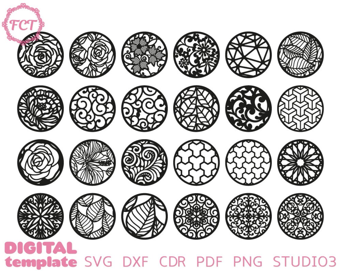 Round coasters svg paper cut wood coaster templates panel Etsy