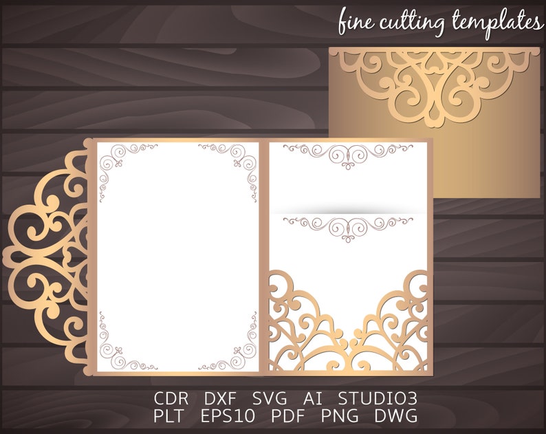 Download Paper Party Supplies Templates Cricut Wedding Invitation Svg Svg Dxf Studio3 Cameo Cutting Files Digital Download Tri Fold 5x7 Pocket Envelope Svg Cutting Template