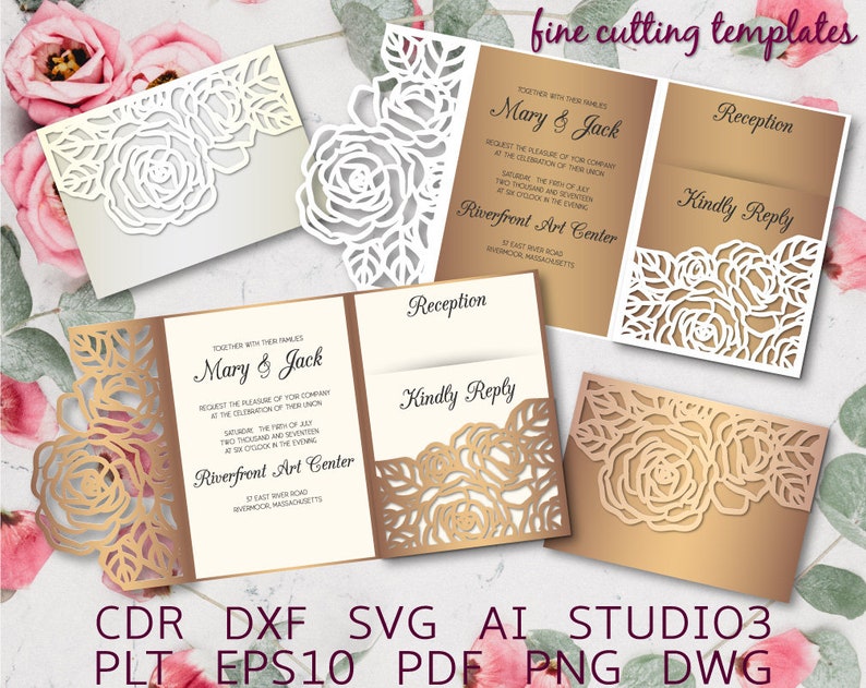 Download Tri Fold Wedding pocket envelope SVG template 5x7 ...