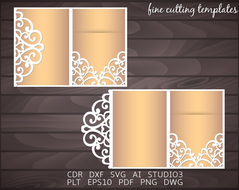 Download Paper Party Supplies Templates Digital Download Cameo Cutting Files Cricut Svg Dxf Studio3 Wedding Invitation Svg Tri Fold 5x7 Pocket Envelope Svg Cutting Template