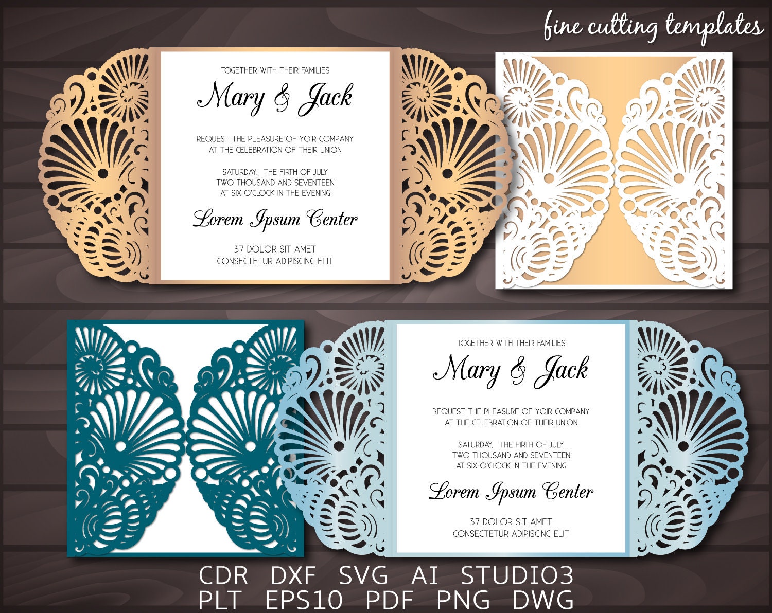 Sea shell wedding Invitation SVG Gate fold Card invite Laser | Etsy