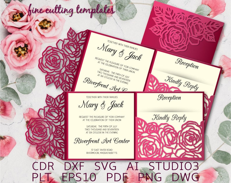 Download Tri Fold Wedding pocket envelope SVG template square | Etsy