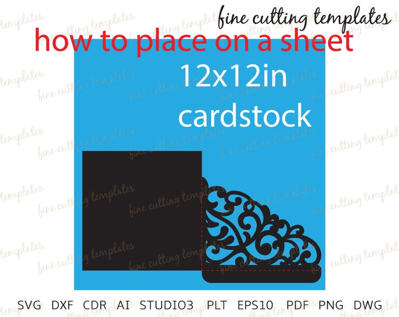 laser cut Wedding Invitation Pocket Envelope template for cutting Digital Instant Download, patterned corner svg, dxf, eps10, studio3