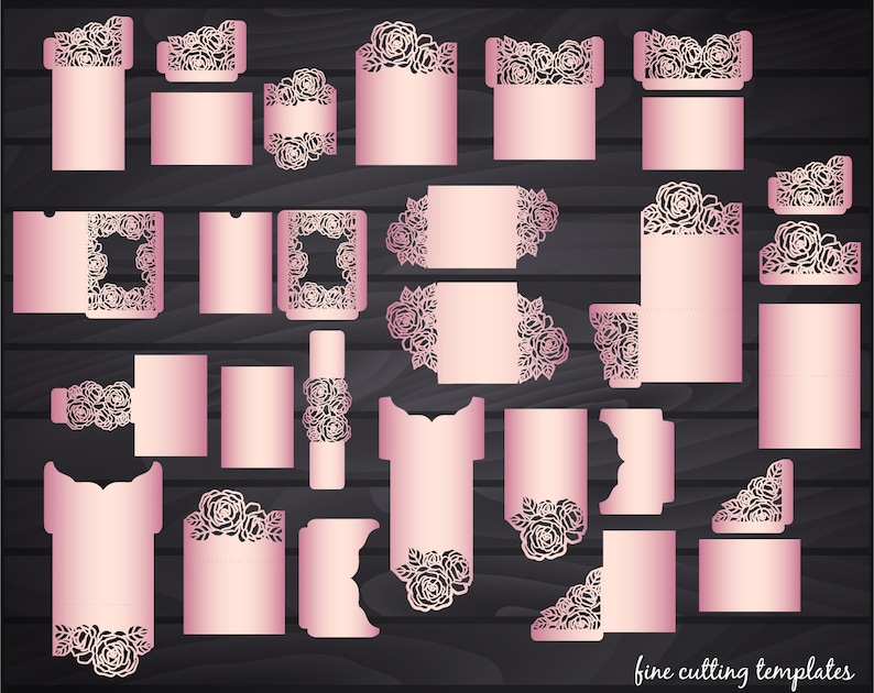 Download Svg Dxf Studio3 Laser Cut Wedding Invitation Svg Template Set 5x7 And 5 7x5 7 In Silhouette Cameo 12 Pieces For Cricut Tri Fold Card Paper Party Supplies Invitations Announcements
